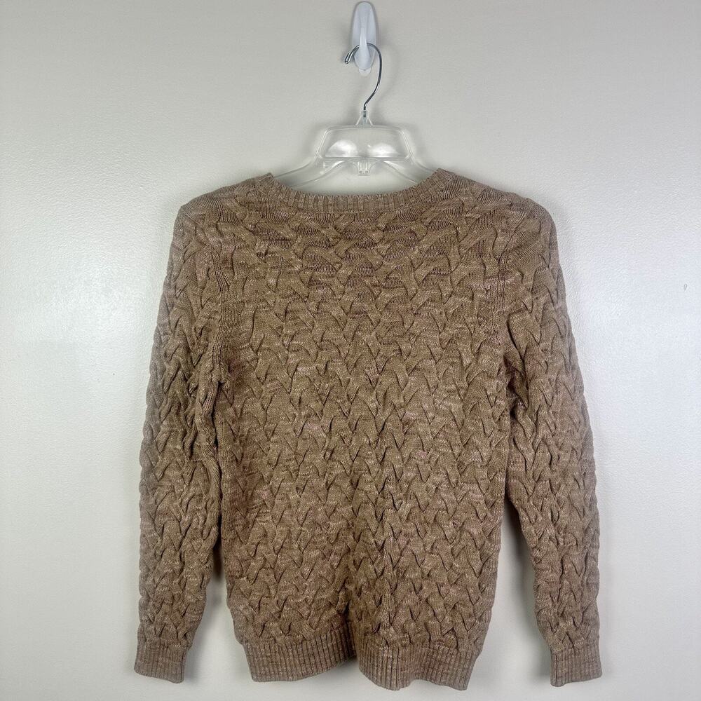 Lands' End Drifter Cable Knit Women's Crew Neck Sweater Brown - Picture 7 of 8